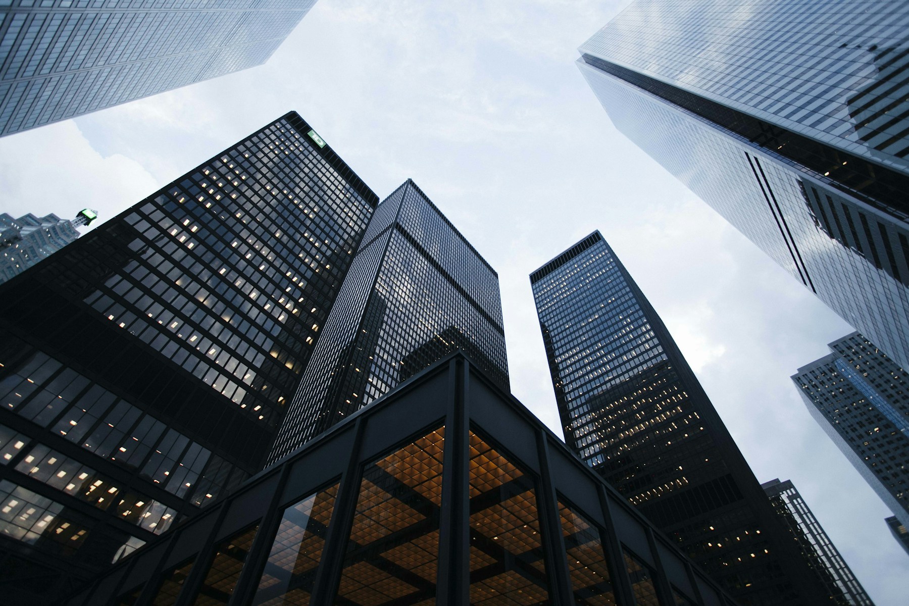 Modern high-rise architecture viewed from below